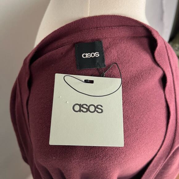 NWT ASOS | Burgundy Button Up Cotton V-Neck Cardigan| Men's Large - Picture 7 of 9